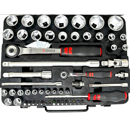 Würth Zebra Steckschlüssel-Sortiment 1/4 1/2 Zoll 6-kant 56tlg Metall