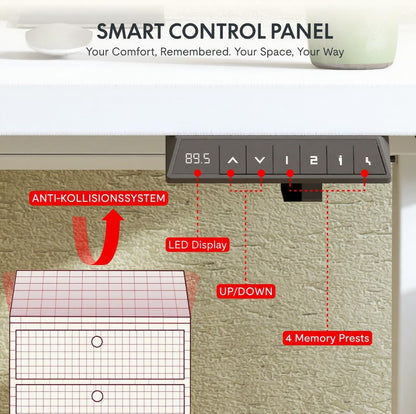 SANODESK Höhenverstellbarer Schreibtisch Elektrisch 110x54 cm weiss