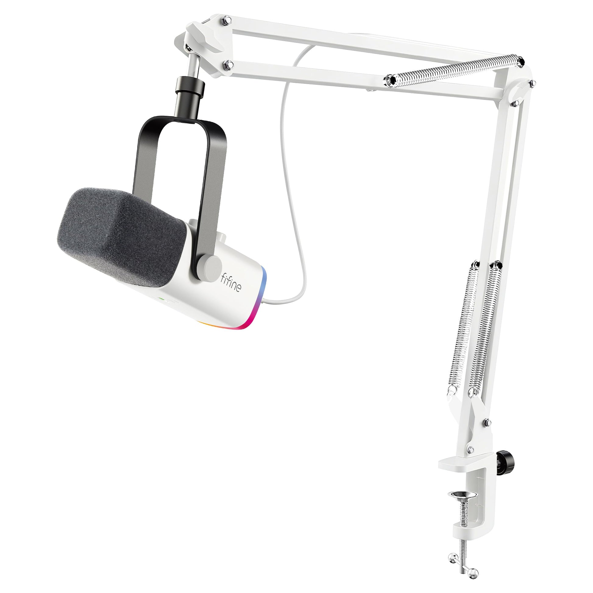Fifine MI34 Dynamisches Streaming-Mikrofon USB/XLR mit Arm, Weiss – Mikrofon-Set für Gaming, Streaming und Podcast