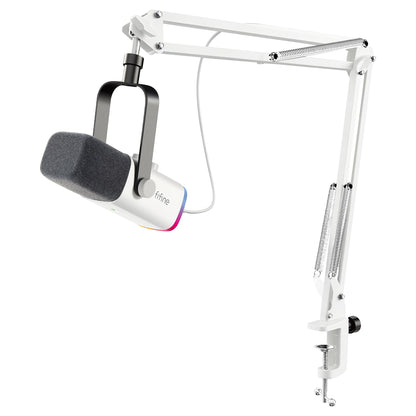 Fifine MI34 Dynamisches Streaming-Mikrofon USB/XLR mit Arm, Weiss – Mikrofon-Set für Gaming, Streaming und Podcast