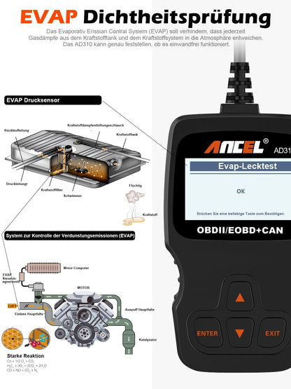 ANCEL AD310 OBD2 Diagnosegerät, Fehlercodeleser für OBD-II Fahrzeuge