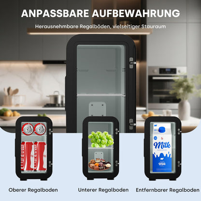 Enventor Mini-Kühlschrank 6 Liter, Kühl- und Wärmefunktion, Schwarz
