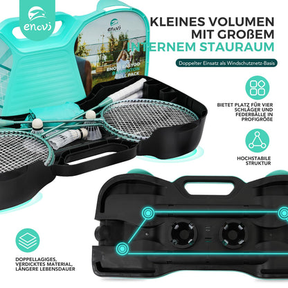 Enovi EasyGo Federball Set – 4 Schläger, Netz und Tragetasche