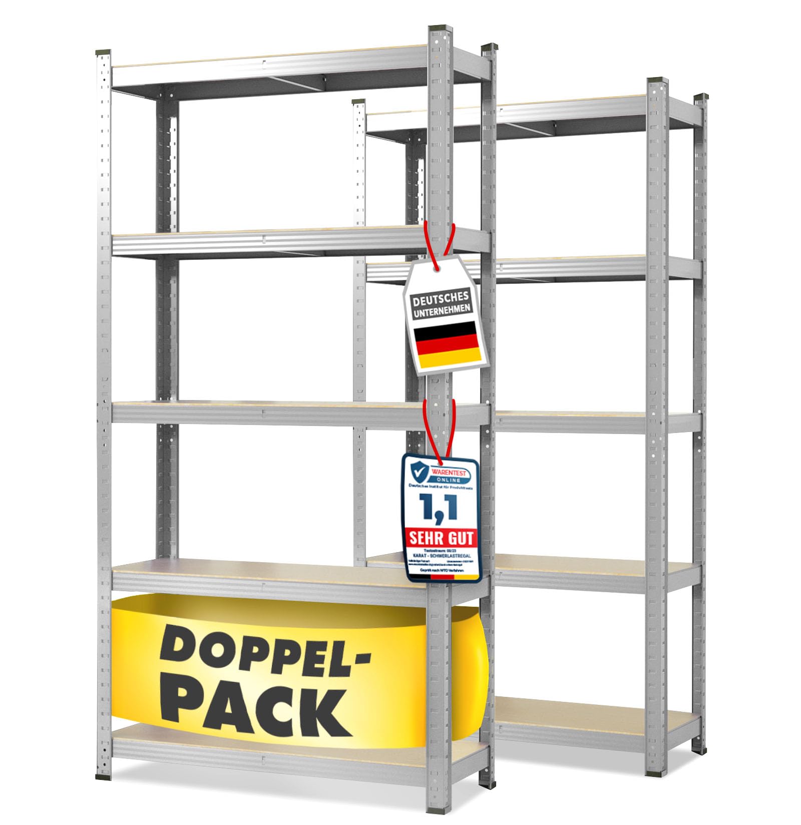 KARAT Schwerlastregal 2er Set, 5 Böden, 40 x 90 x 180 cm, verzinkt