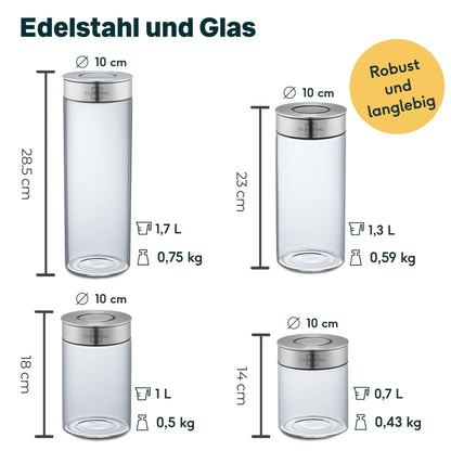 SILBERTHAL Vorratsglas Set mit Deckel – 4x Luftdicht Mottensicher