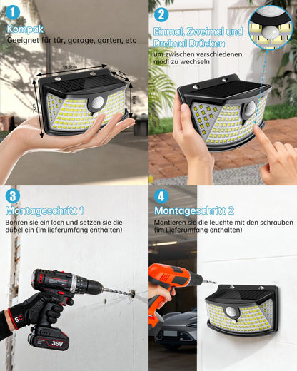Aootek Solarlampen für Aussen mit Bewegungsmelder, 120 LED, 4er-Set