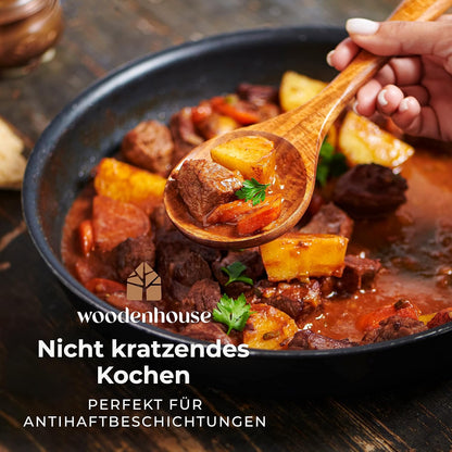 Woodenhouse Kochbesteck Set 10-teilig aus Teakholz mit Kochlöffel