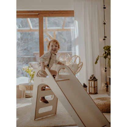 MEOWBABY Kinder Holzrutsche Indoor – Weiss – Ab 1 Jahr
