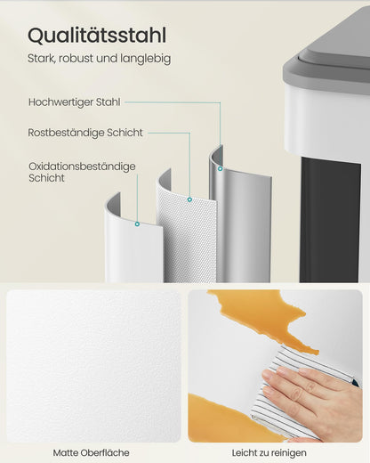 SONGMICS Mülleimer Küche, Mülltrennsystem 2 x 15 L, Softclose-Deckel