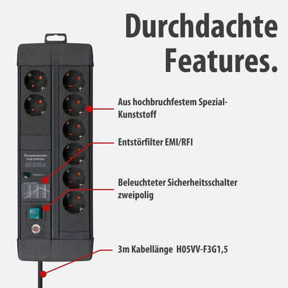 Brennenstuhl Premium-Line Steckdosenleiste 8-fach Überspannungsschutz 3m schwarz