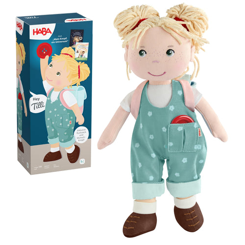 HABA Carmushka Puppe Tilli – Stoffpuppe 30 cm, ab 18 Monaten, weicher Stoff mit besticktem Gesicht