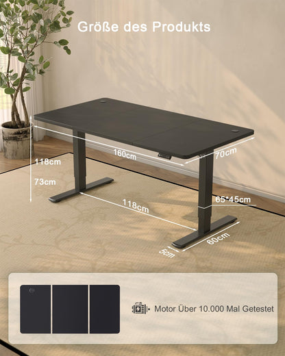 JUMMICO Elektrischer Schreibtisch höhenverstellbar 160x70cm Schwarz USB