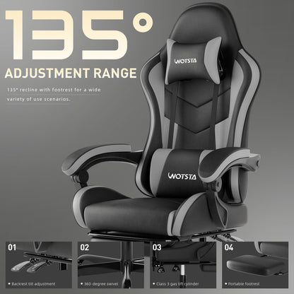 WOTSTA Gaming Stuhl 607, ergonomischer Computerstuhl mit Fusstütze