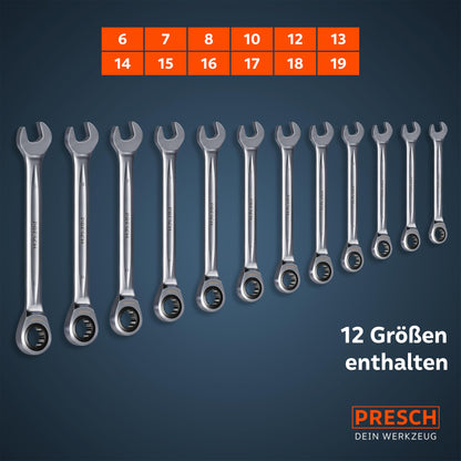 PRESCH Ratschenschlüssel Set 12tlg. umschaltbar 6-19mm