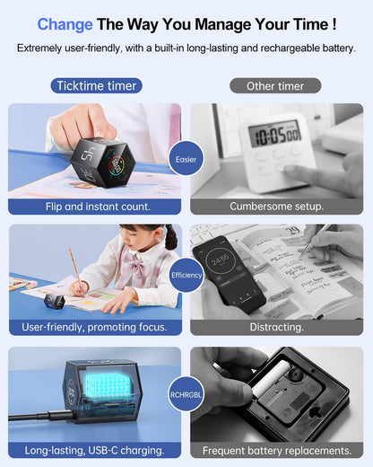 Ticktime Pomodoro Timer Cube, digitaler Countdown-Timer, Grau