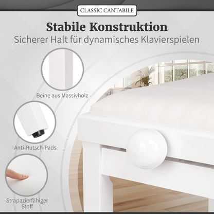 Classic Cantabile Pianobank Weiss-Hochglanz – Höhenverstellbar