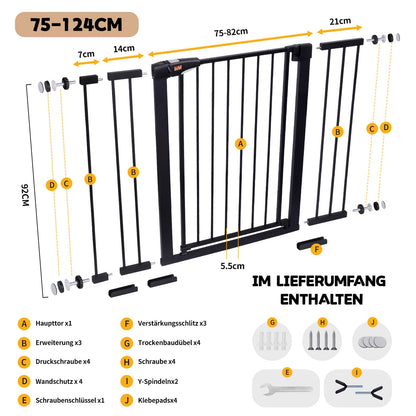LAOYE Treppenschutzgitter ohne Bohren, 92 cm hoch, 75-124 cm, schwarz