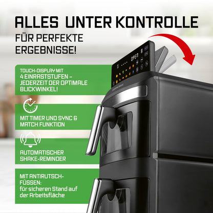 GOURMETmaxx FryUp XL Doppelkammer Heissluftfritteuse 12L Sichtfenster