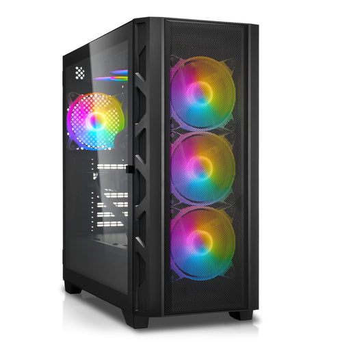 Ryzen Gamer PC 5700X RTX 5060 - Windows 11 Pro. Schwarzer PC-Tower zum Gaming und für anspruchsvolle Anwendungen.