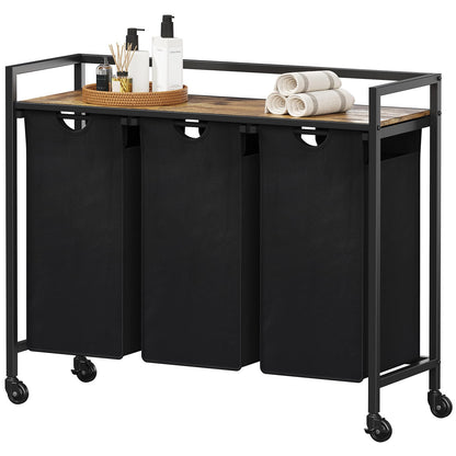 Lifewit Wäschekorb 3 Fächer auf Rollen 120L – Schwarz