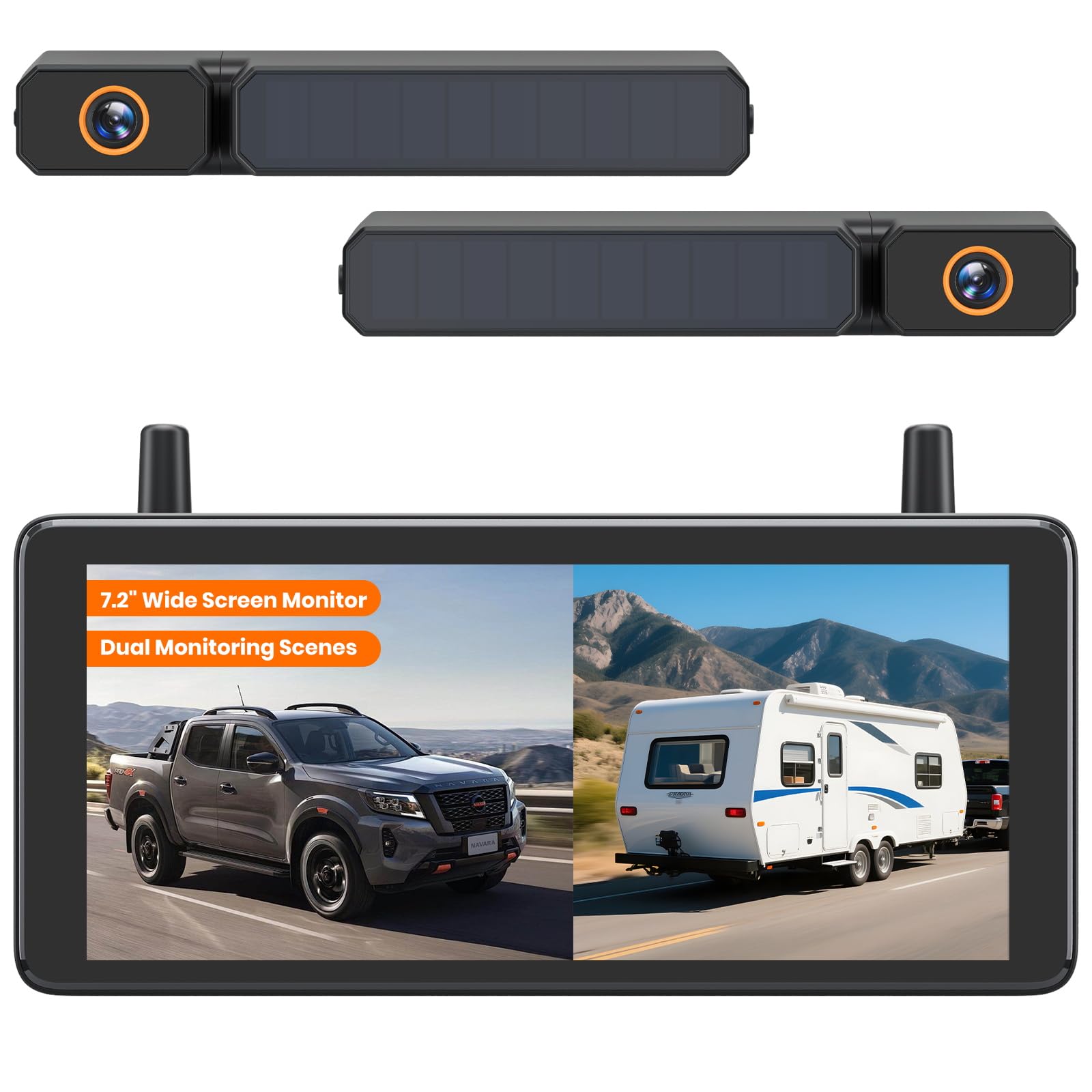 AUTO-VOX Solar3A Plus kabellose Solar-Rückfahrkamera, 7,2 Zoll DVR mit Kennzeichenmontage