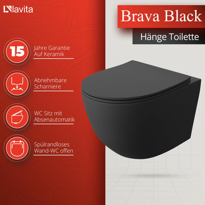 LAVITA Brava Black Spülrandloses Wand-WC – inkl. WC-Sitz Absenkautomatik
