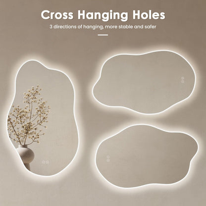 Dripex Asymmetrischer LED Badspiegel 85x52 cm – Dimmbar, 3 Lichtfarben