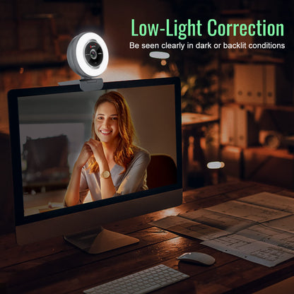 Angetube 60FPS 1080P Webcam mit Ringlicht - Full HD PC Kamera