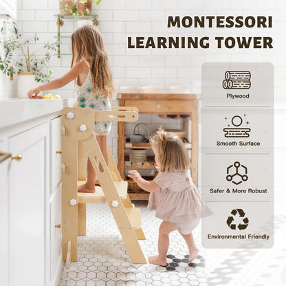 labebe Klappbarer Montessori Lernturm mit Tafel – Holz, 3-in-1