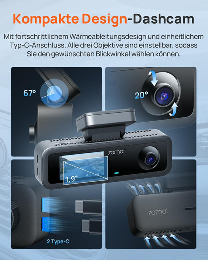 70mai T800E 4K 3-Kanal Dashcam mit HDR, GPS und 64GB SD-Karte