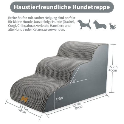 Nepfaivy Hundetreppe 3-stufig für kleine Hunde mit waschbarem Bezug