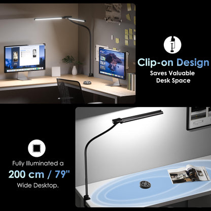 EYOCEAN Doppelkopf Schreibtischlampe Klemmbar – Dimmbar, Fernbedienung