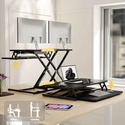 ERGOMAKER Stehpultaufsatz Sitz-Steh - 80x40 cm Schwarz