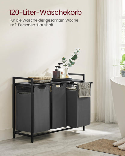 VASAGLE BLH301G01 Wäschekorb 3 Fächer mit Ablage - Grau 3x40L