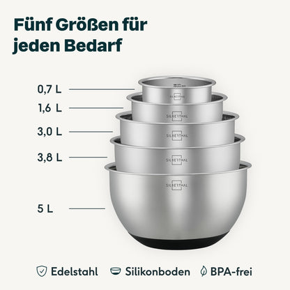 SILBERTHAL Edelstahl Rührschüsseln 5er Set mit Deckel