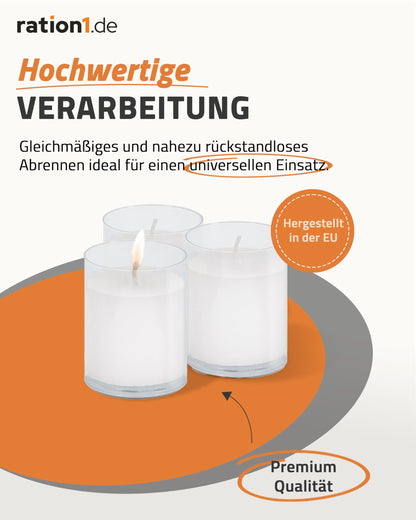 ration1 Teelichter Set 100 Stk. – 24h Brenndauer, Weiss, Duftfrei
