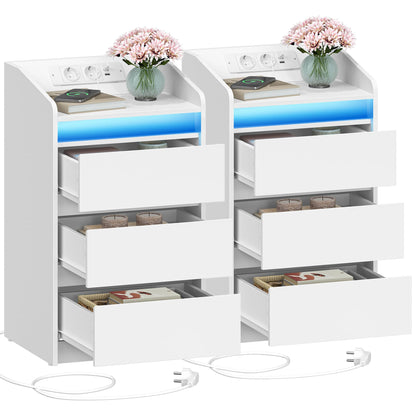 Hzuaneri NS40103X Nachttisch 2er Set Weiss mit Ladestation LED