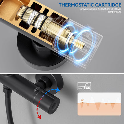 Auralum Duschsystem Thermostat 30x30 cm Regendusche - Schwarz