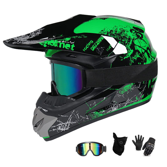UIGJIOG Vollvisierhelm für MTB & Moto Downhill – Grün. Dieser grüne Vollvisierhelm schützt den Kopf beim Mountainbiken und Downhill-Fahren.