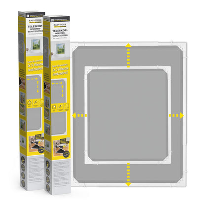 EASYmaxx Insect Protect Teleskop-Fliegengitter – weiss ausziehbar 2er-Set: Weisses, rechteckiges Teleskop-Gitter zum Schutz vor Insekten an Fenstern.