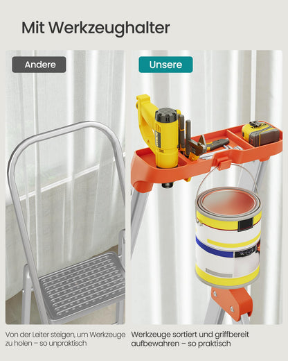 SONGMICS GLT05BK Alu-Leiter 5 Stufen - Schwarz-Orange