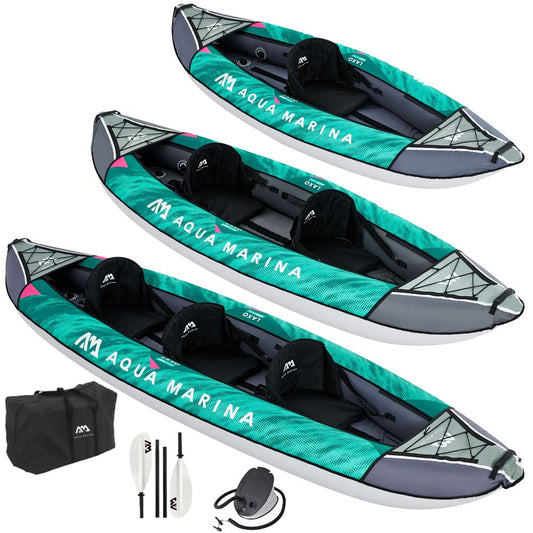 Aqua Marina Laxo-320 Aufblasbares 2er Kajak – 10'6" Set. Blaues Kajak für 2 Personen zum Paddeln auf Seen und Flüssen.