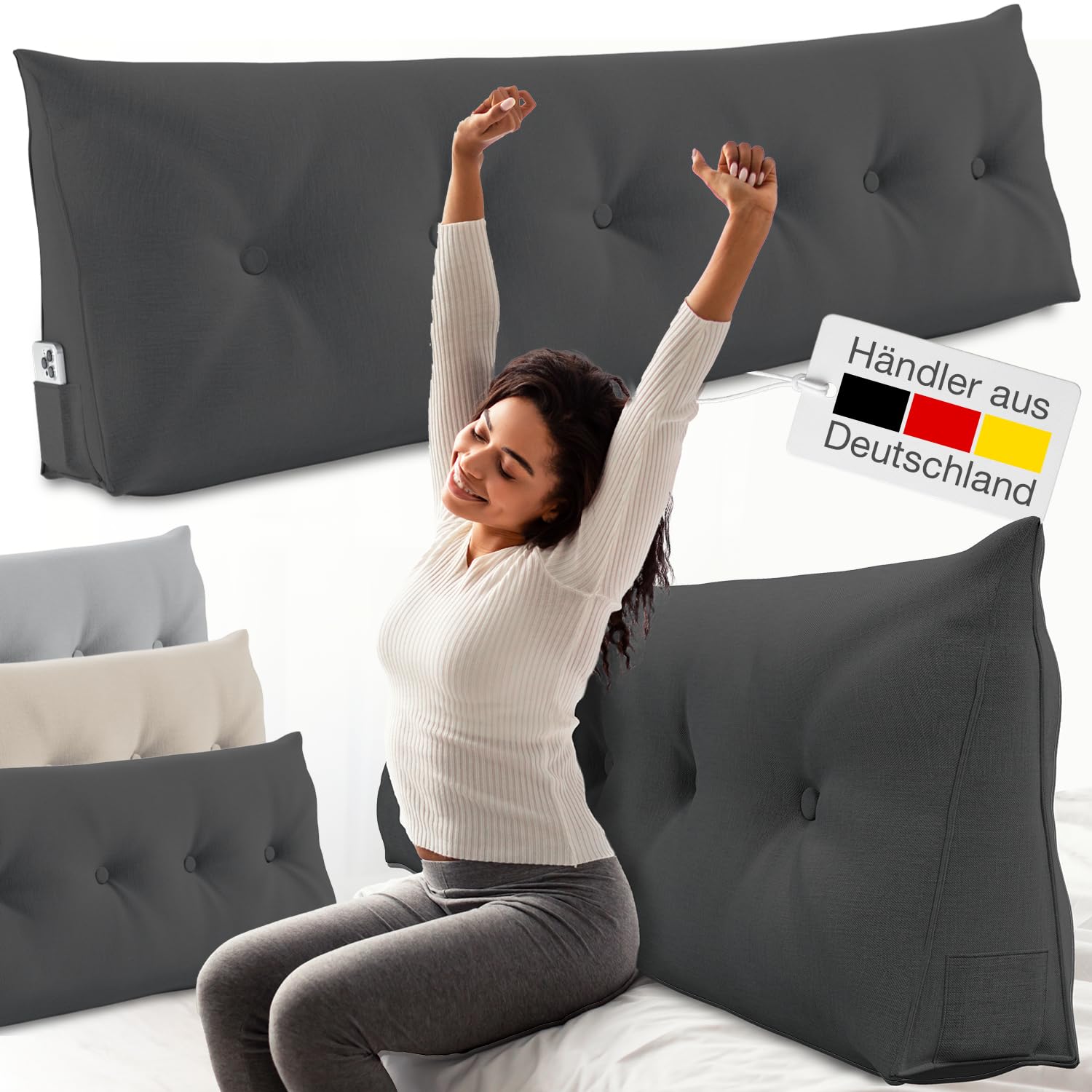 ELONEO Rückenkissen Lesekissen Keilkissen für Bett Sofa - 180 cm. 180 cm langes Keilkissen zur ergonomischen Rückenstütze auf Bett/Sofa.