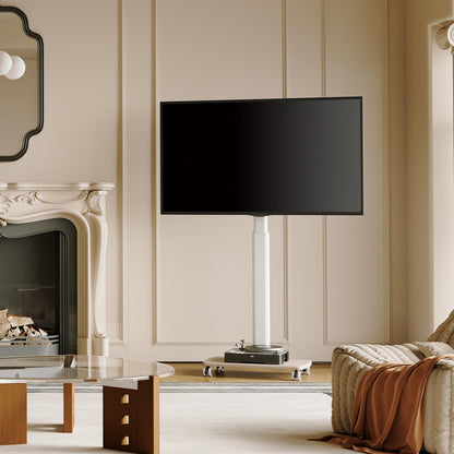 FITUEYES TV Bodenständer rollbar mit Holzablage 32-70 Zoll