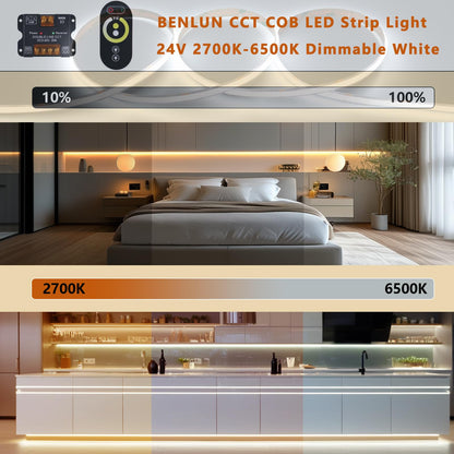BENLUN 24V CCT COB LED Streifen Dimmbar 20M - 2700K-6500K weiss