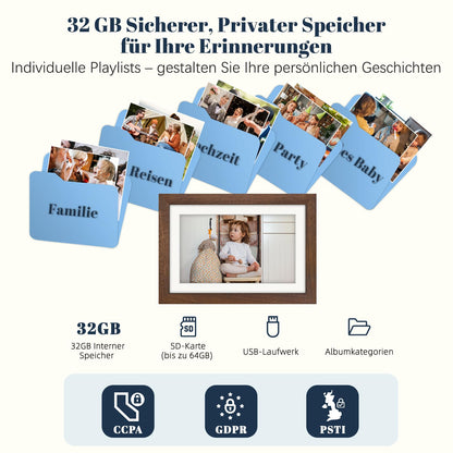 Frameo Digitaler WLAN Bilderrahmen 10.1 Zoll Walnussholz 32GB