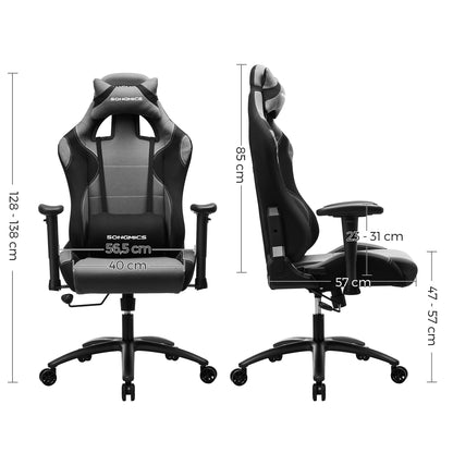 SONGMICS Gaming Stuhl RCG02G – ergonomischer Bürostuhl Schwarz-Grau