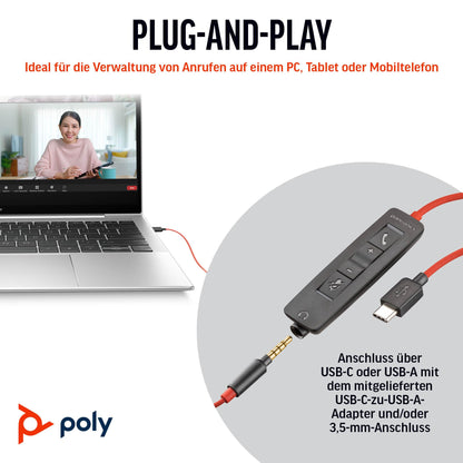 Poly Blackwire 3225 Schnurgebundenes Headset – USB-C/A/3.5mm