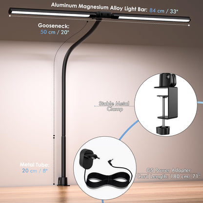 EYOCEAN Doppelkopf Schreibtischlampe Klemmbar – Dimmbar, Fernbedienung
