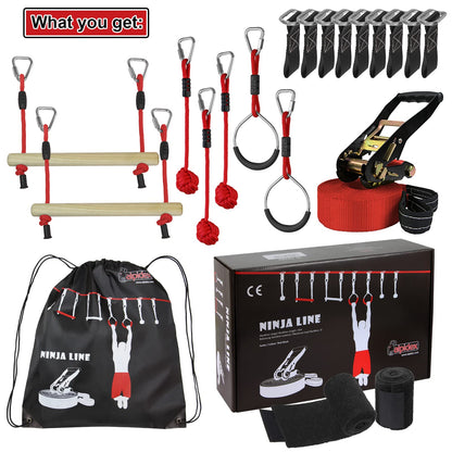 ALPIDEX Ninja Line Slackline Set 15 m mit Ringen und Seilknoten